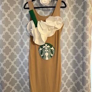 Handmade Starbucks Tan Dress Halloween Costume with White and Green Accents